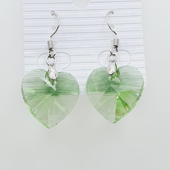 Green Crystal Heart Dangle Earrings, AZFA1179 - Picture 1 of 12